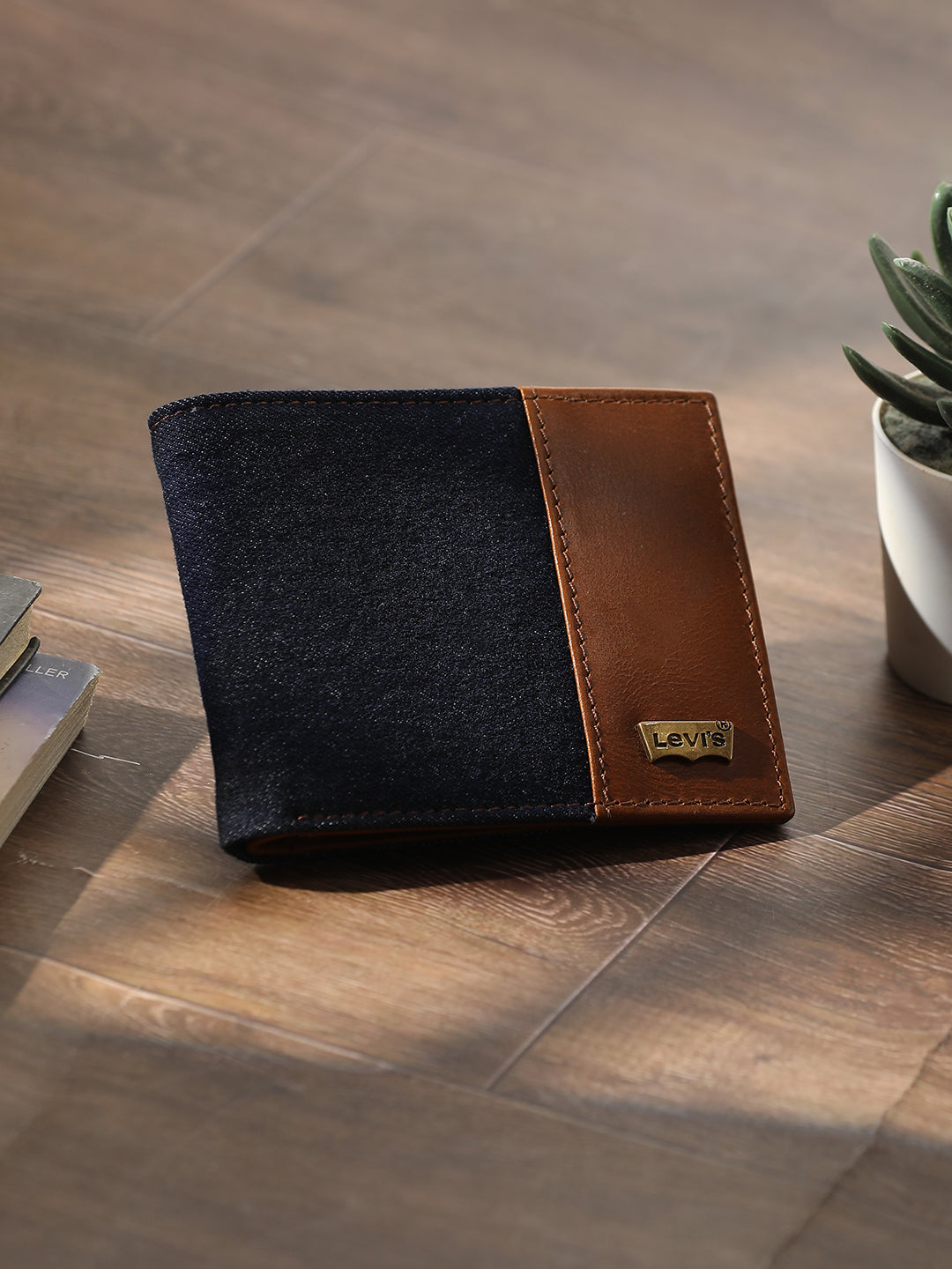Men's Blue Colorblock Bi-Fold Wallet - 2 View