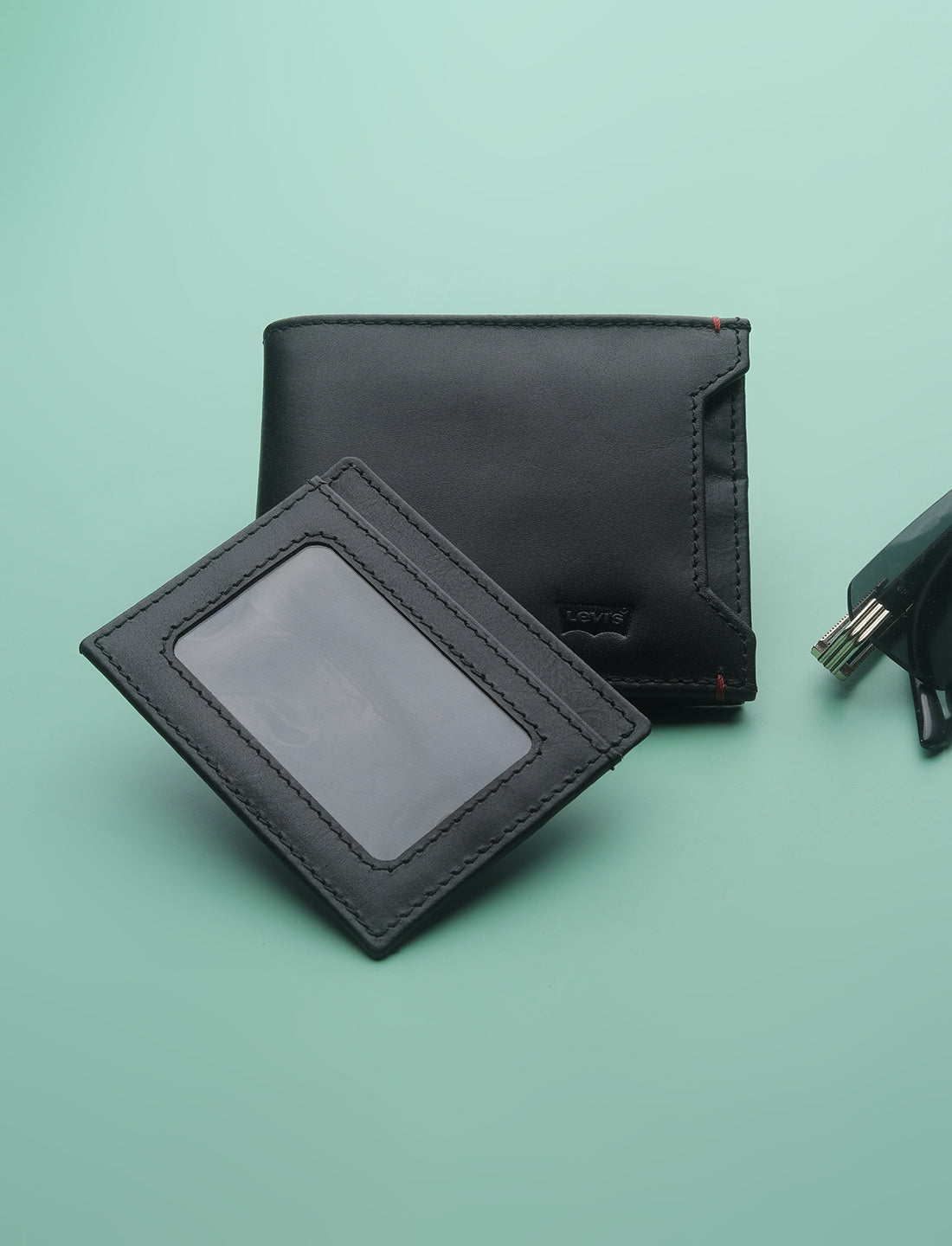 Men's Black Solid Bi-Fold Wallet - 1 View