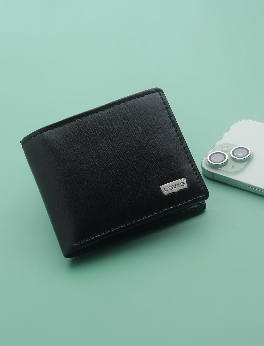 Men's Black Solid Bi-Fold Wallet - 1 View