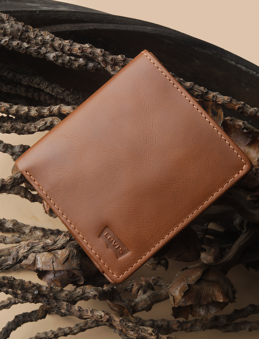 Men's Tan Solid Bi-Fold Wallet - 2 View