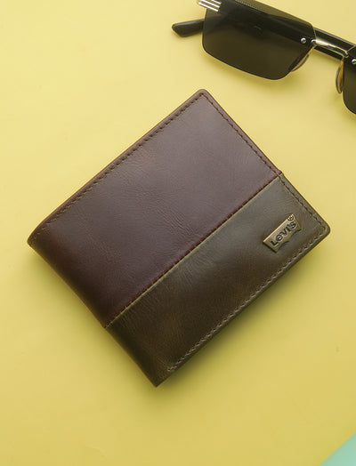 Men's Brown Colorblock Bi-Fold Wallet