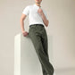 Men's Olive Green Wide Leg Fit Mid Rise Chinos - Styleshot View