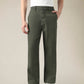 Men's Olive Green Wide Leg Fit Mid Rise Chinos - Front View