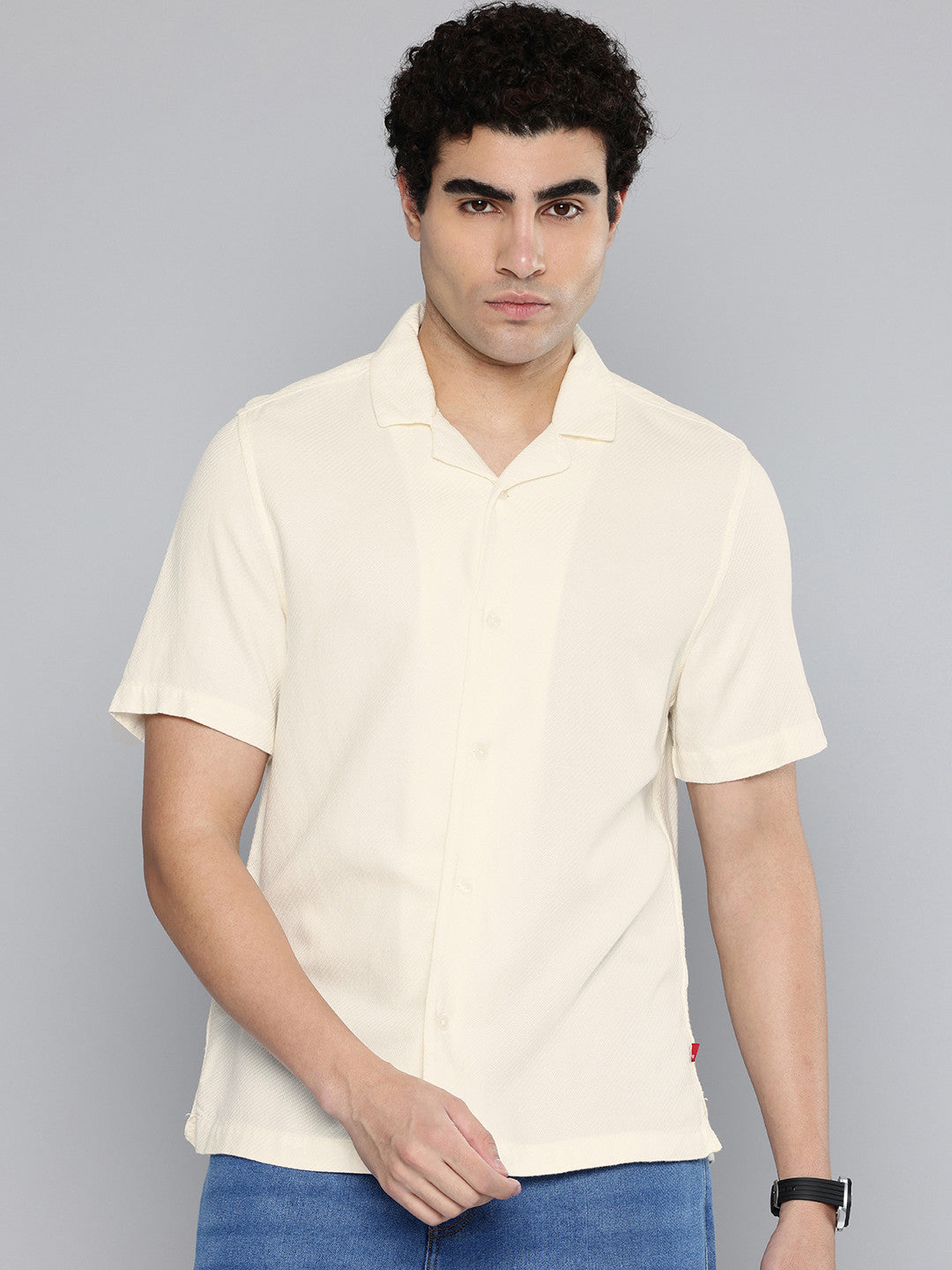 Men's Solid Yellow Spread Collar Shirt