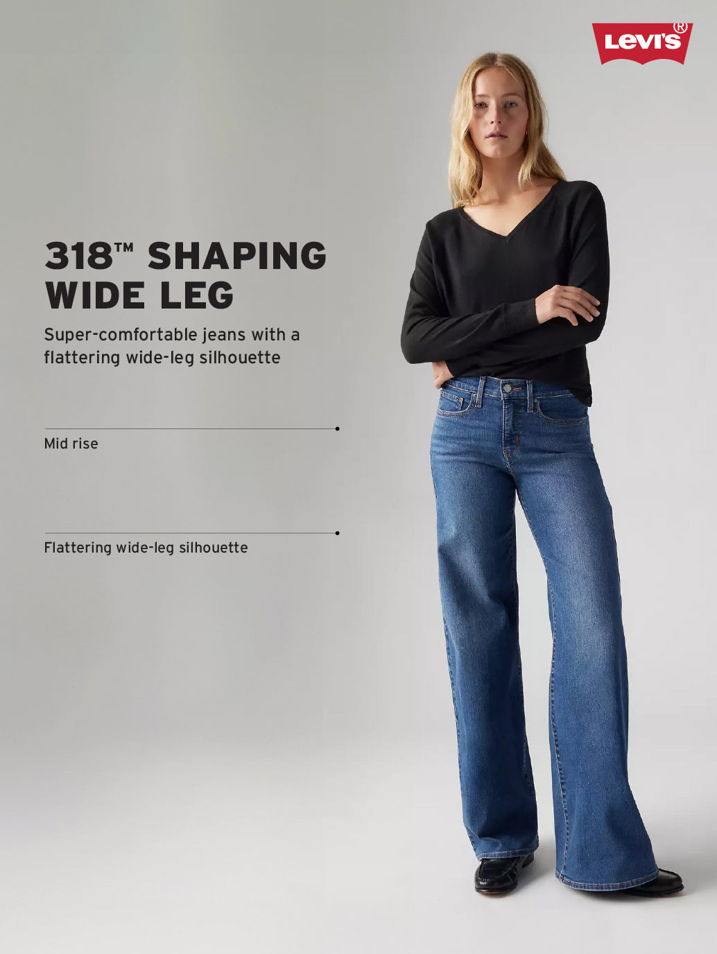 Women's 318 Dark Indigo Shaping Wide Leg Fit Mid Rise Redloop Jeans - ea25e0d7-8a51-43be-8b02-c2d34c16ba4c View