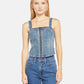 Women's Solid Square Neck Denim Top - Front View