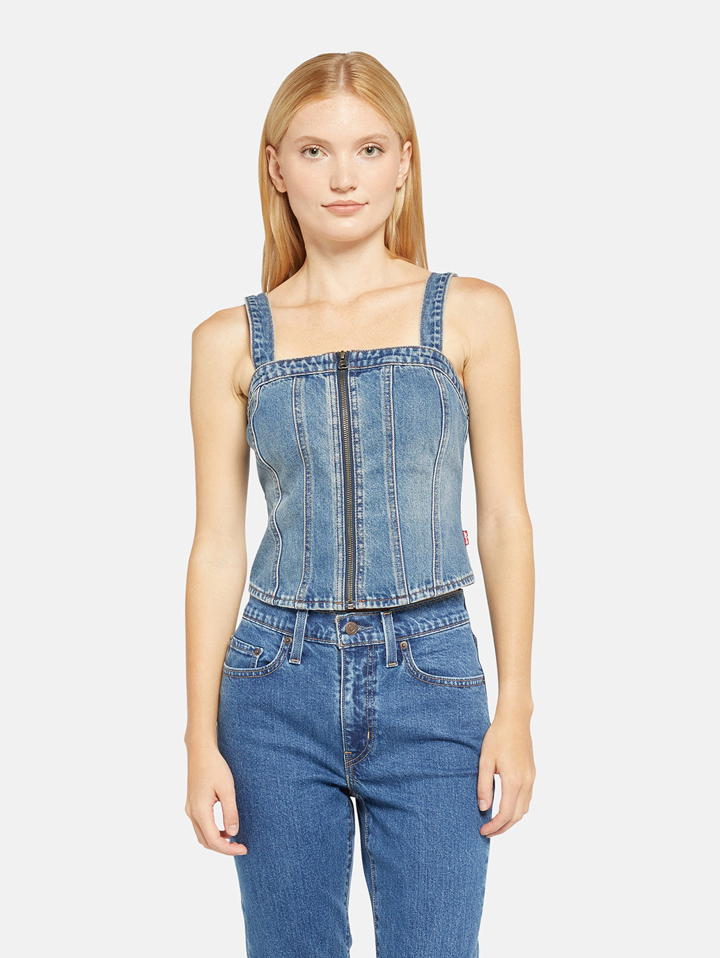Women's Solid Square Neck Denim Top