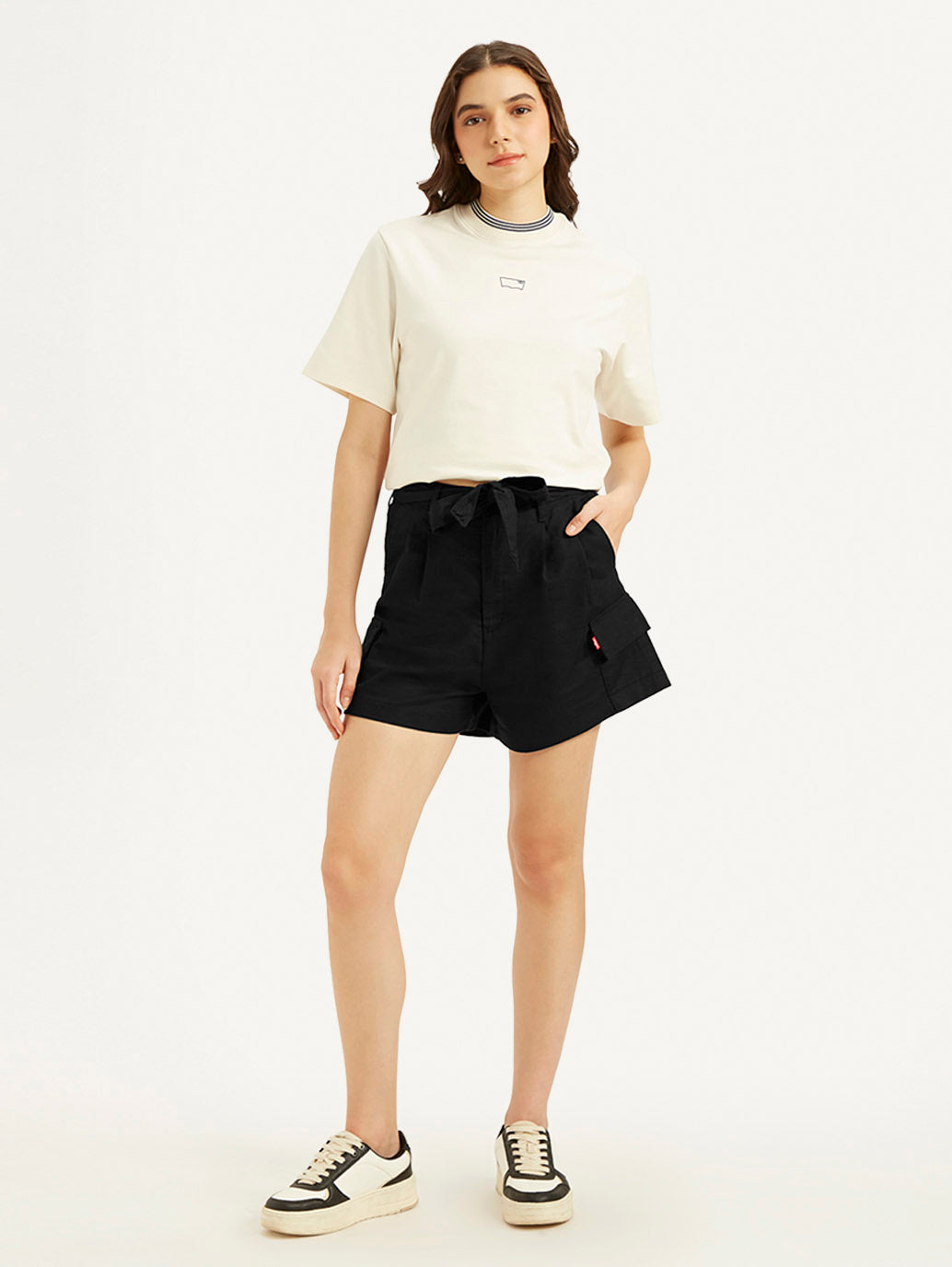 Women's Mid Rise Black Relaxed Fit Shorts