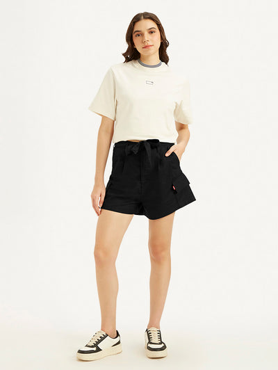 Women's Mid Rise Black Relaxed Fit Shorts