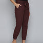 Women's Mid Rise Maroon Baggy Fit Trousers