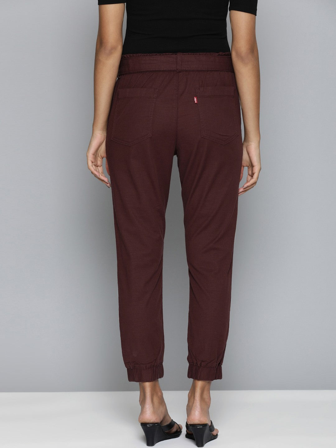 Women's Mid Rise Maroon Baggy Fit Trousers