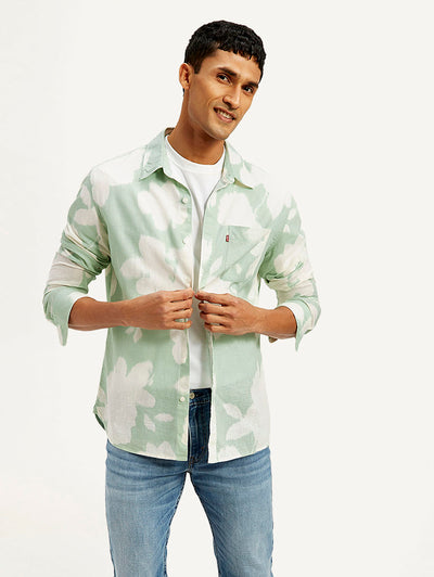 Men's Floral Slim Fit Linen Shirt