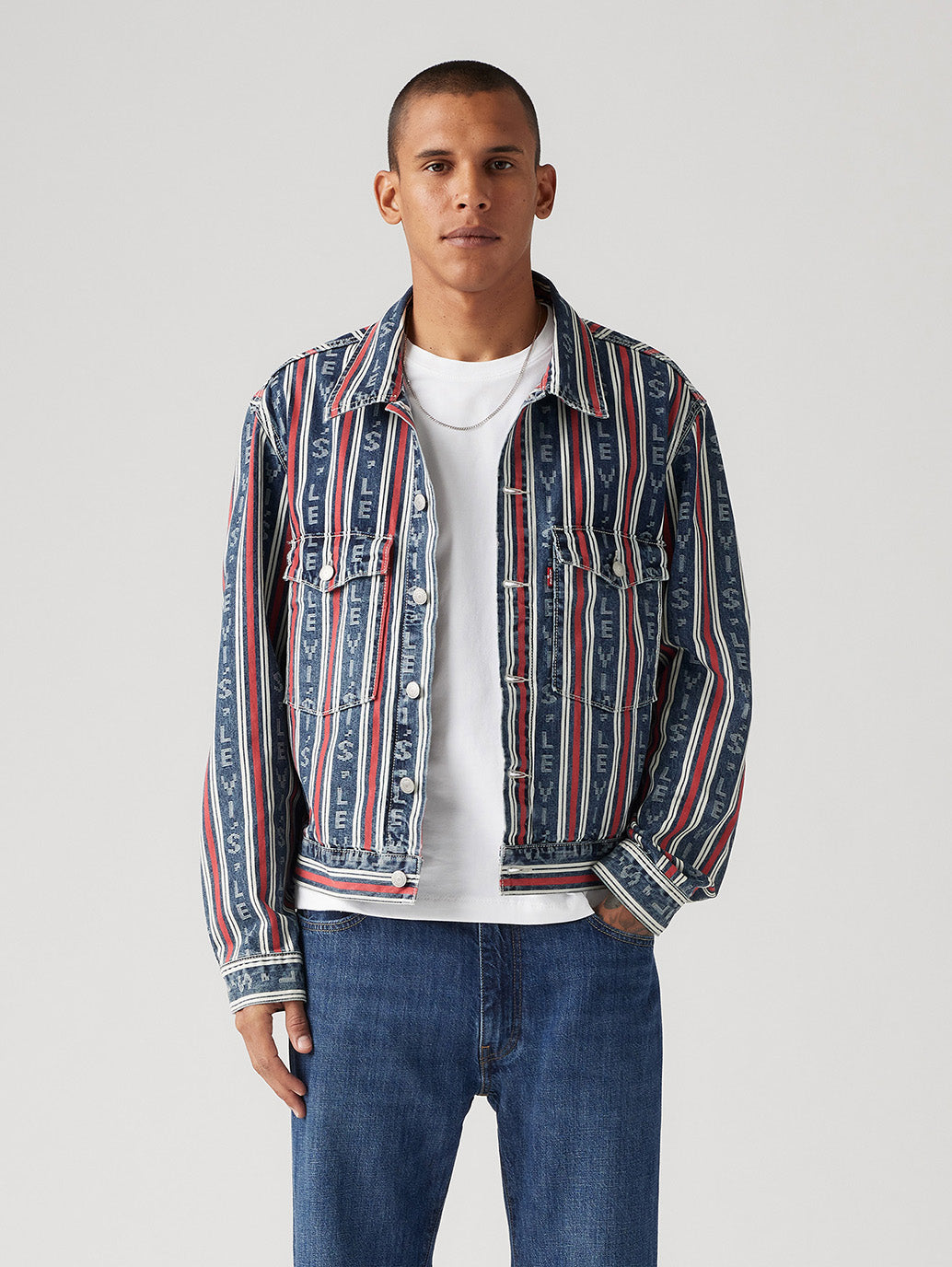 Men's Striped Multicolor Denim Jacket