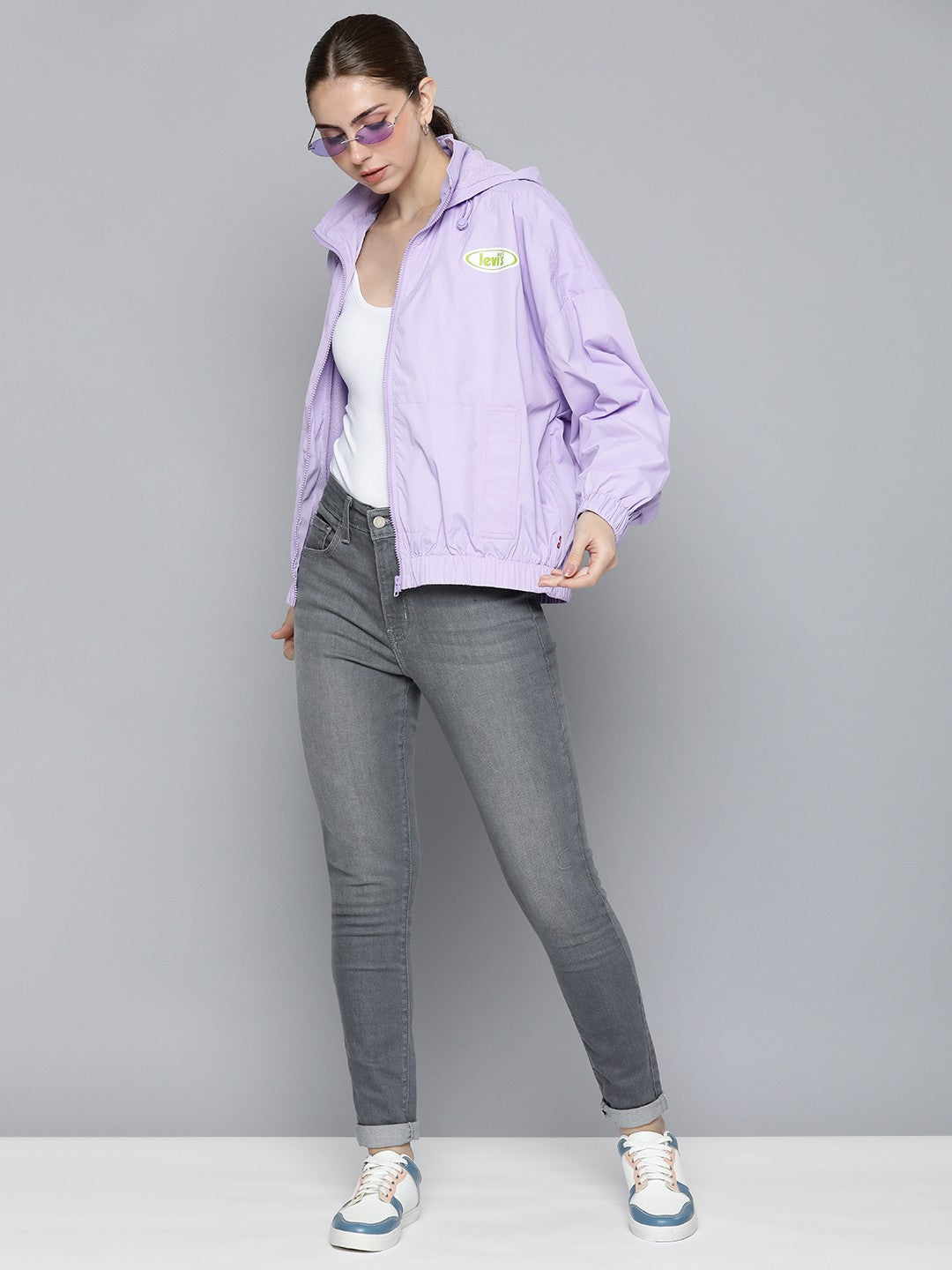 Women's Solid Purple Hooded Jacket