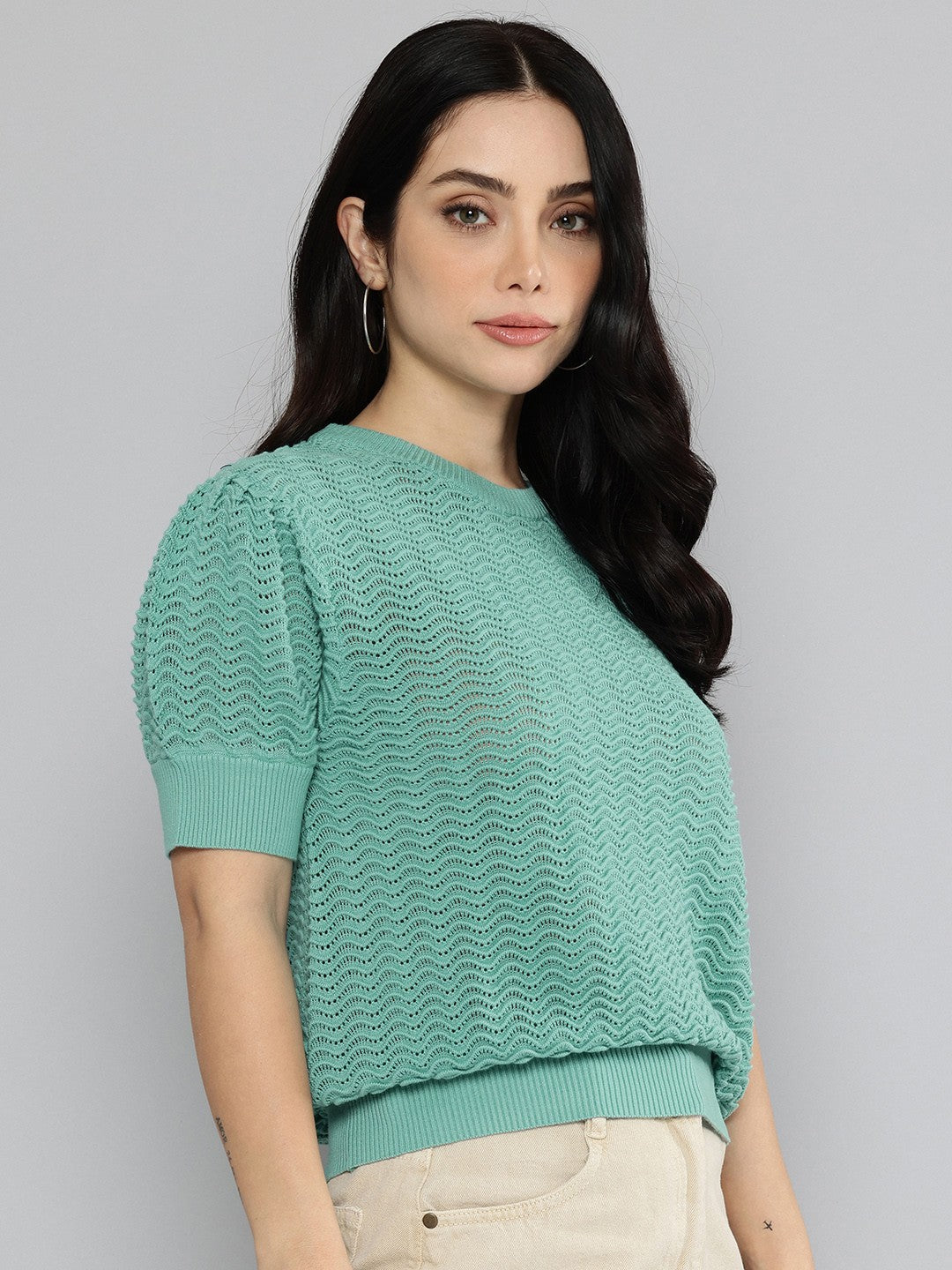 Women's Solid Green Crew Neck Sweater - a30c0c9d-3b9a-40f6-a12b-c7c93ef78e361732686498650-Womens-Solid-Lavender-Crew-Neck-Sweater-3051732686498249-3 View