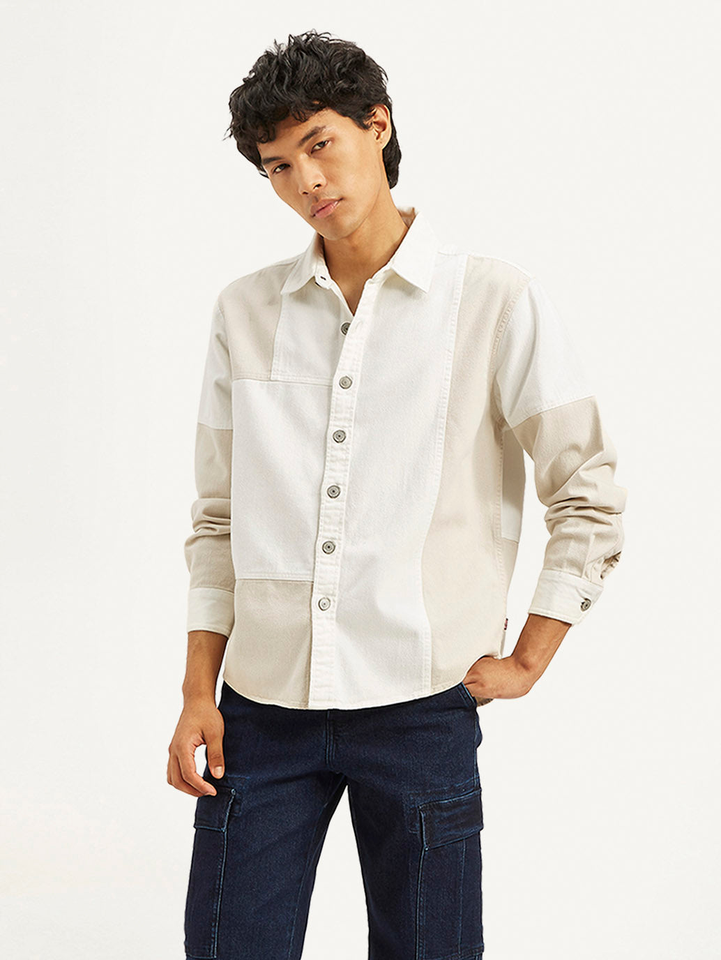 Men's Colorblock Regular Fit Denim Overshirt