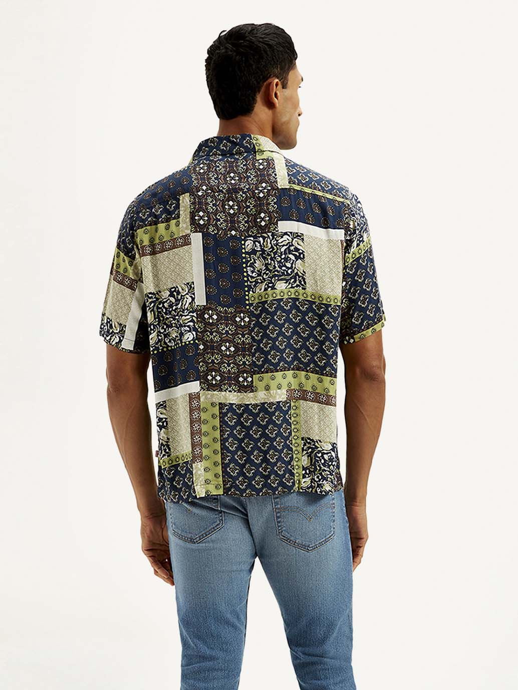 Men's Resort Collar Ethnic Motif Loose Fit Shirt - Back View