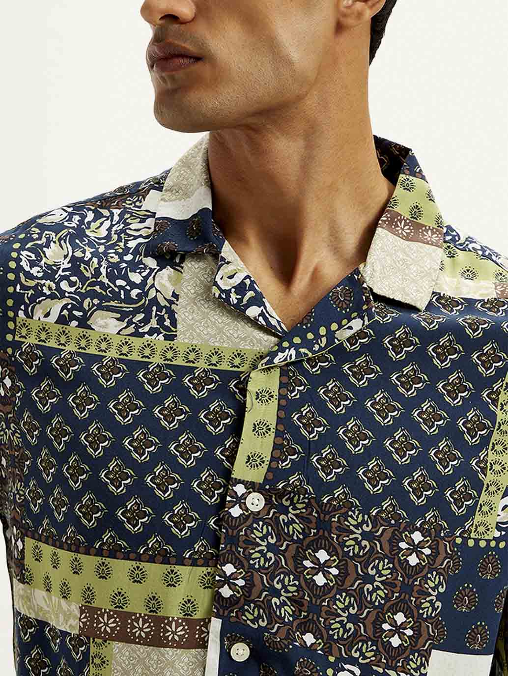 Men's Resort Collar Ethnic Motif Loose Fit Shirt - Detail View
