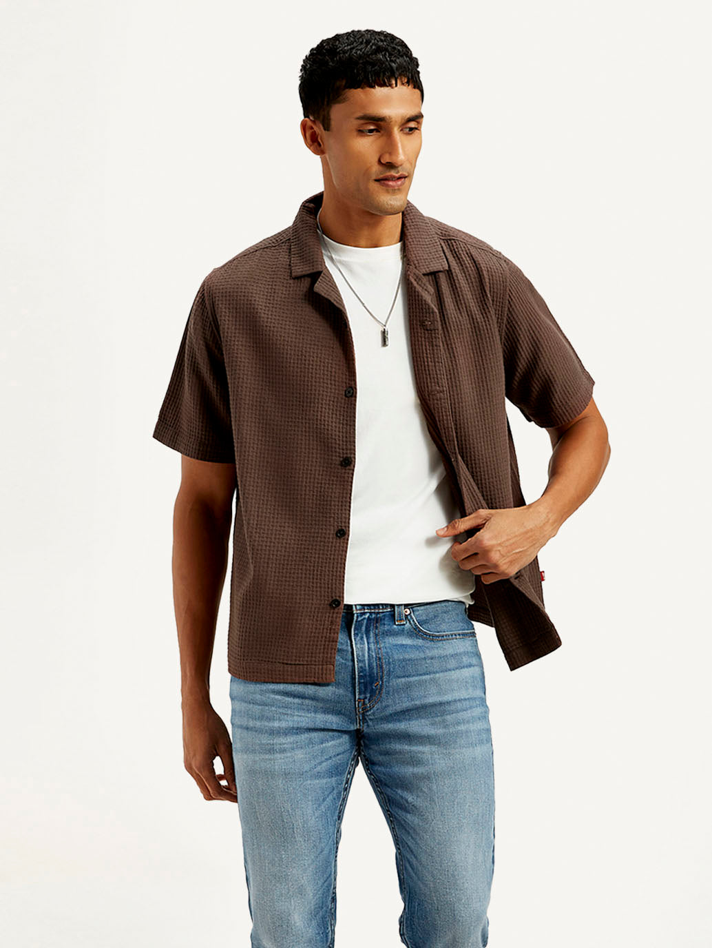 Men's Resort Collar Textured Loose Fit Shirt