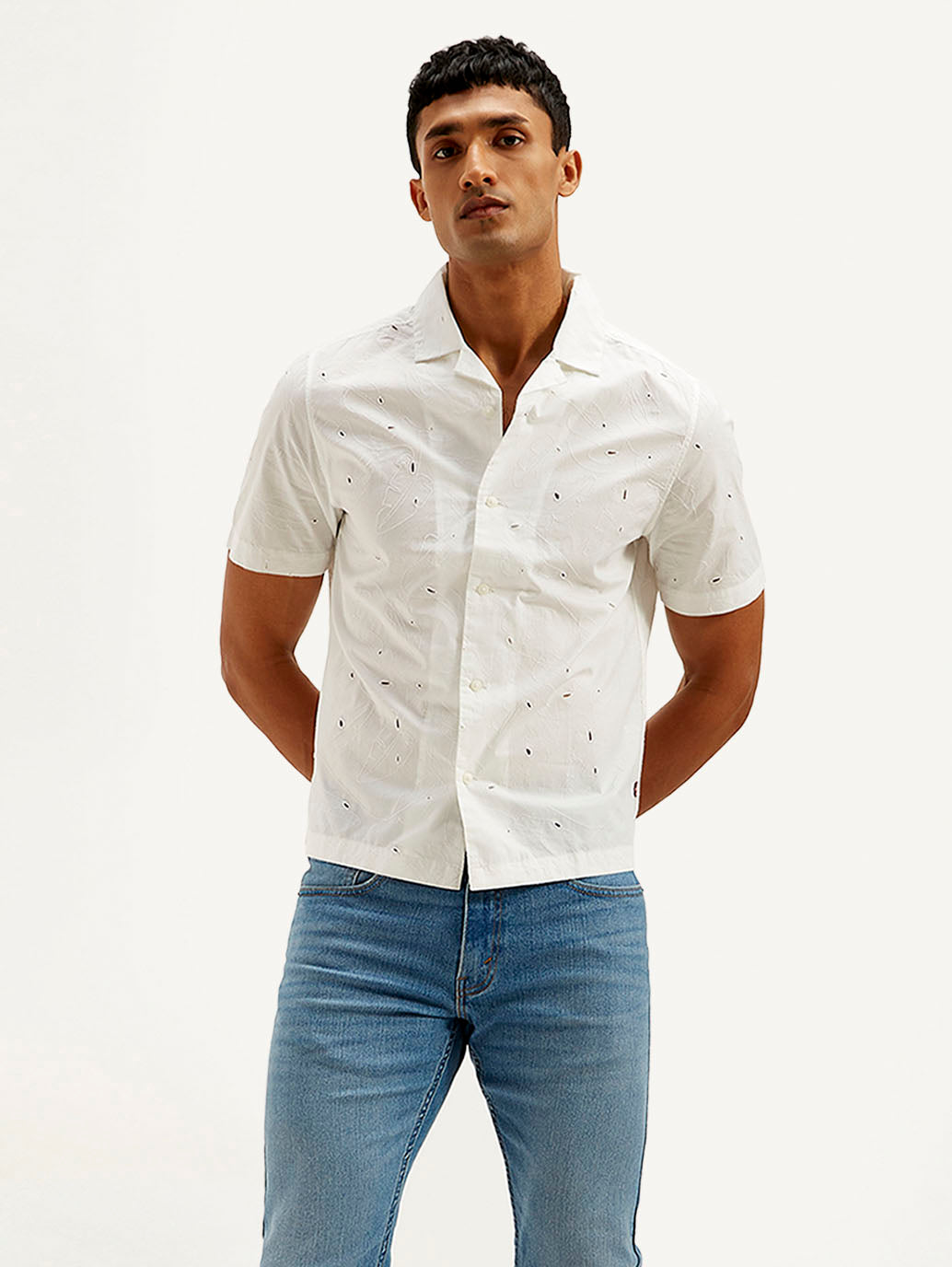 Men's Resort Collar Embroidered Loose Fit Shirt