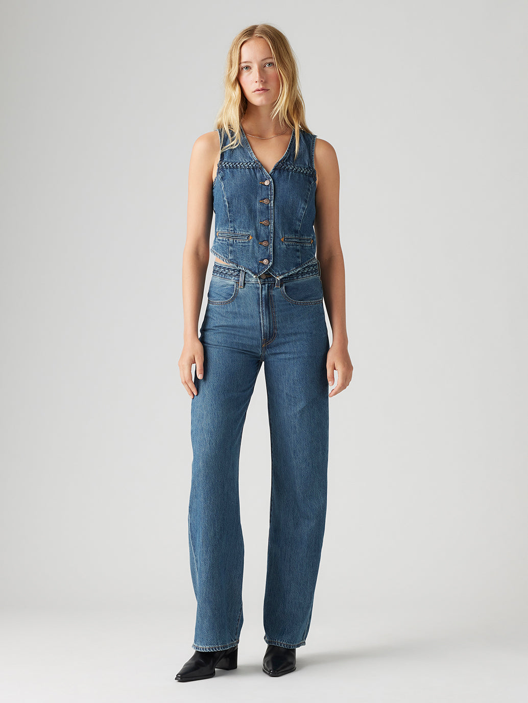 Women's Blue Ribcage Bell Bottom Wide Leg Fit High Rise Jeans - aaaf921da15e1be77a26a76c44b81c47 View