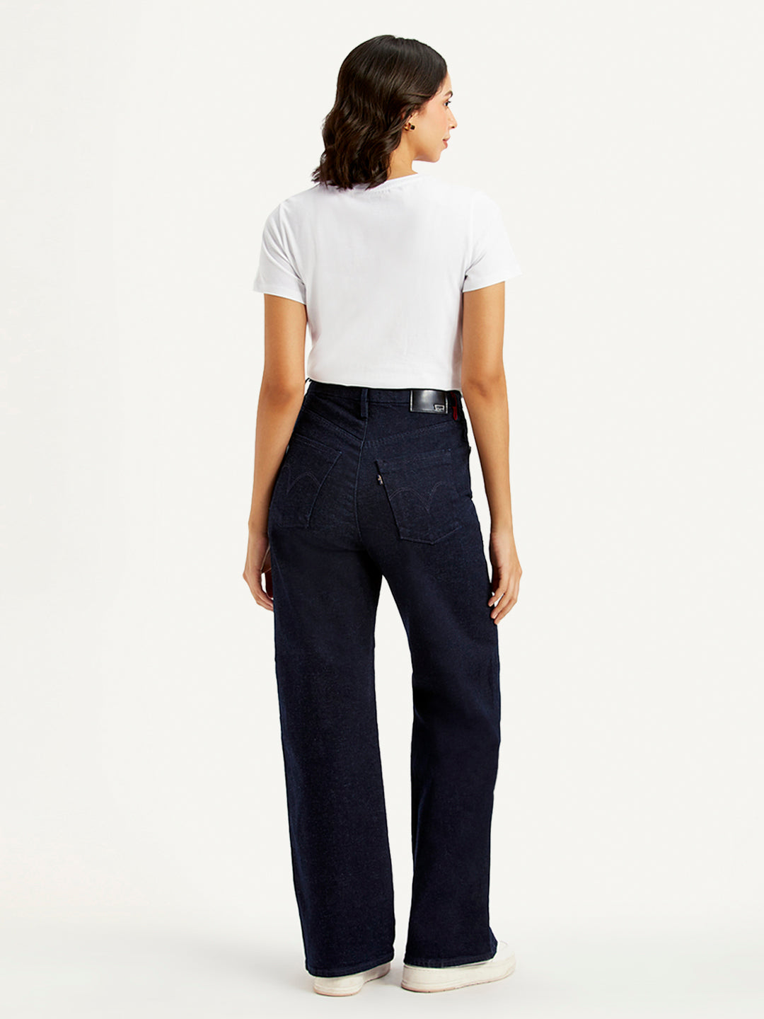 Women's Navy Blue Ribcage Bell Bottom Wide Leg Fit High Rise Jeans - ae985f8a93a0444d40305932a705043c View