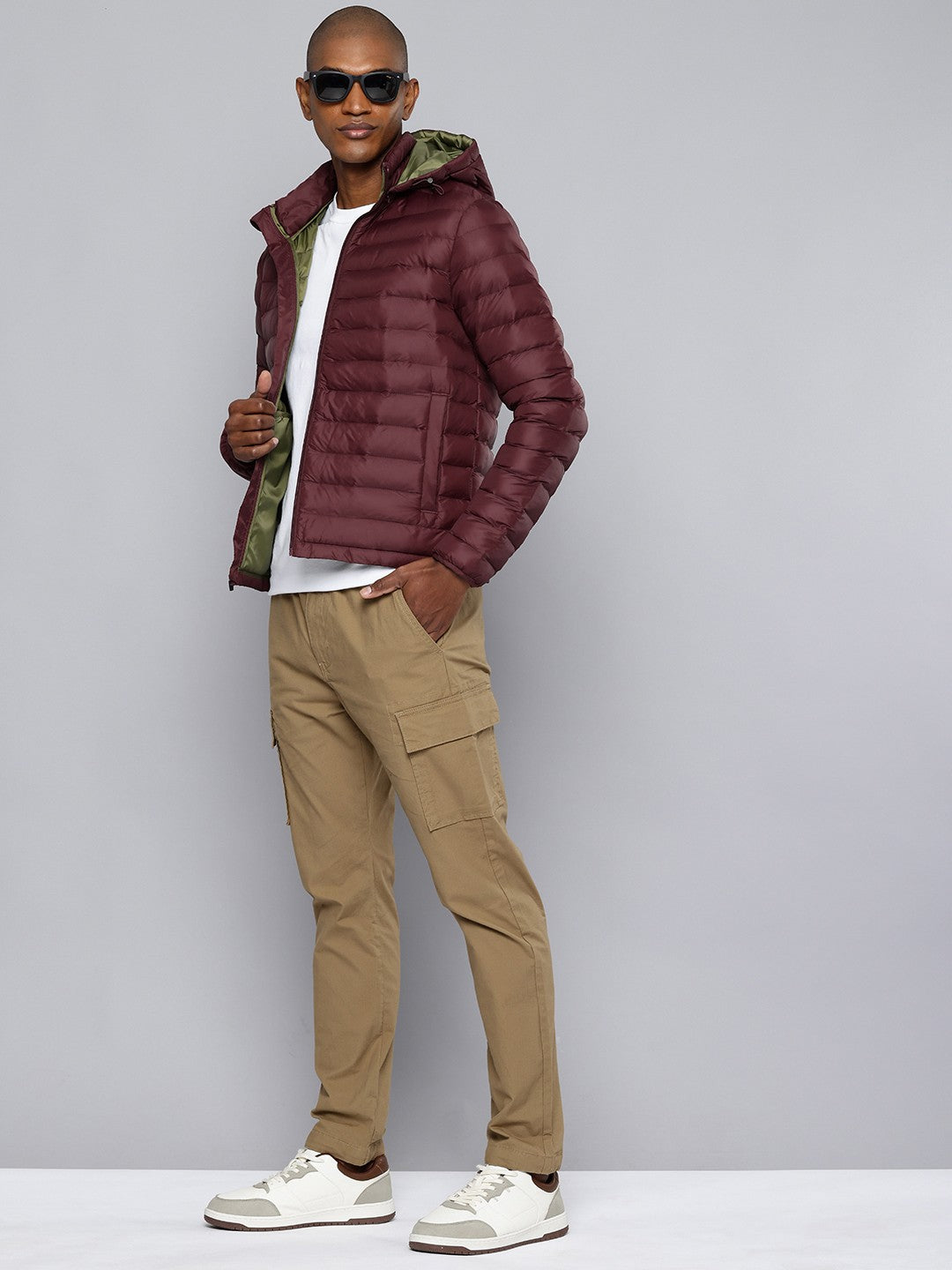 Men's Quilted Maroon Hooded Puffer Jacket