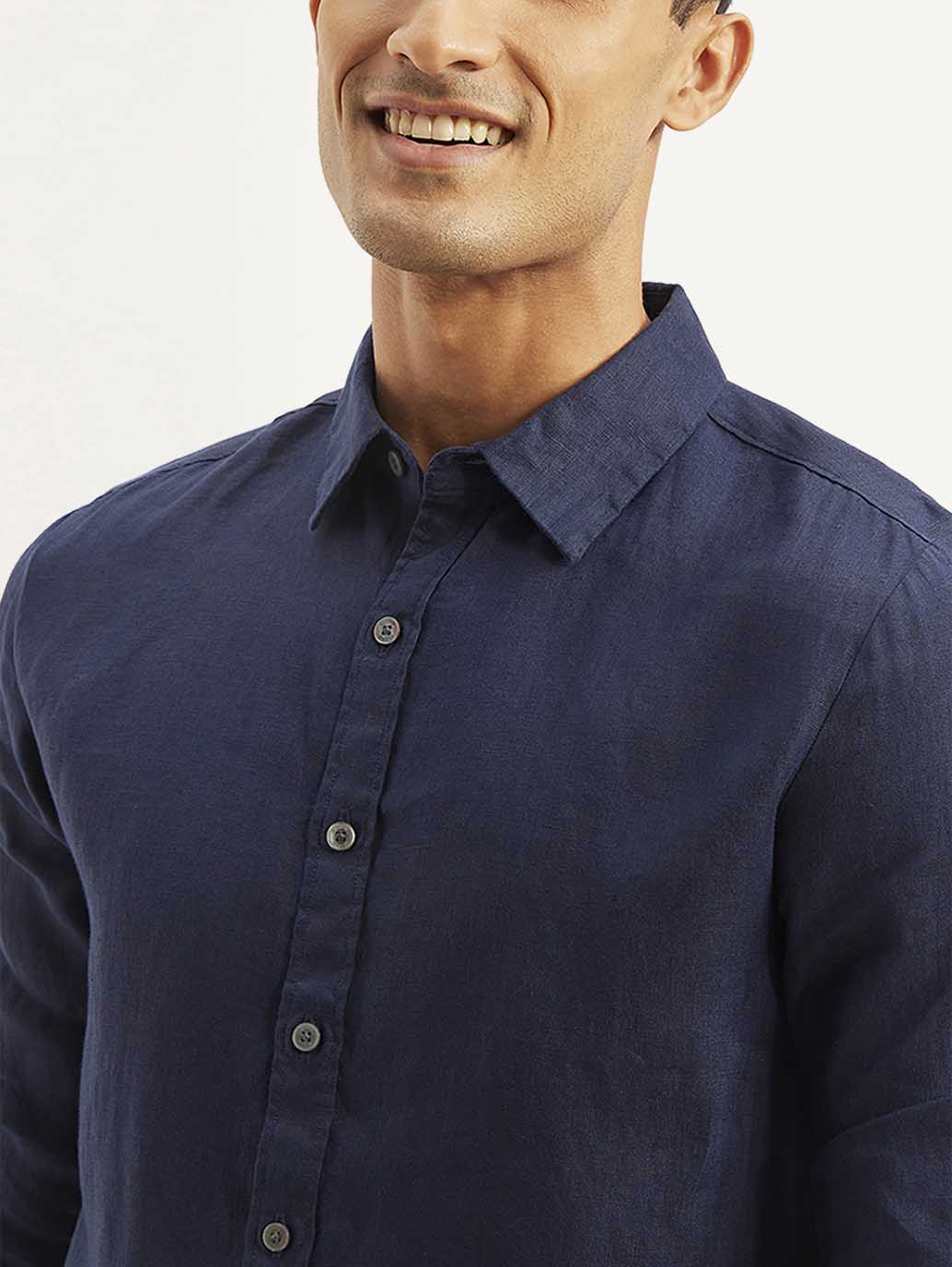 Men's Redloop Solid Regular Fit Linen Shirt - b1a4a35a2f638137faa837f7877f2feb View