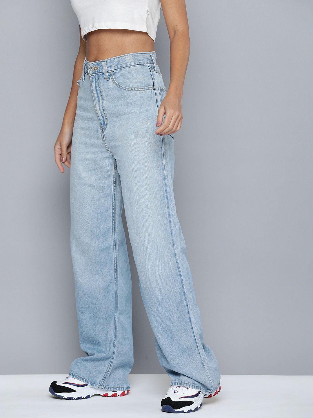 Women's Blue Baggy Fit High Rise Jeans - b23e7d76f3a6e4fde77bb2e0a391b6c9 View
