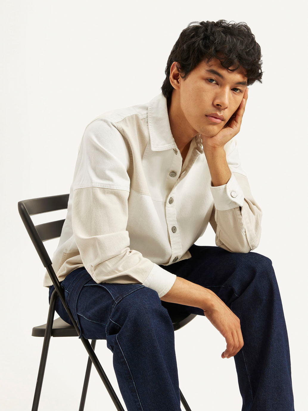 Men's Colorblock Relaxed Fit Denim Overshirt - b45cd31c0007f3f64bc300b75bef0b13 View