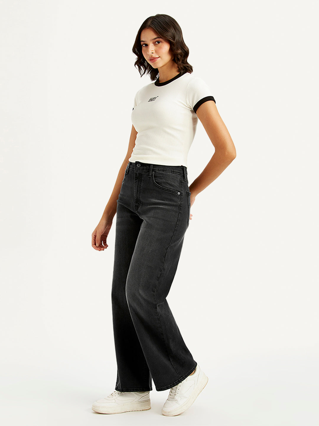 Women's Charcoal Grey Mile High Wide Leg Fit High Rise Jeans - b8c1eab5b759cdb8b88f5277abaee7bc View