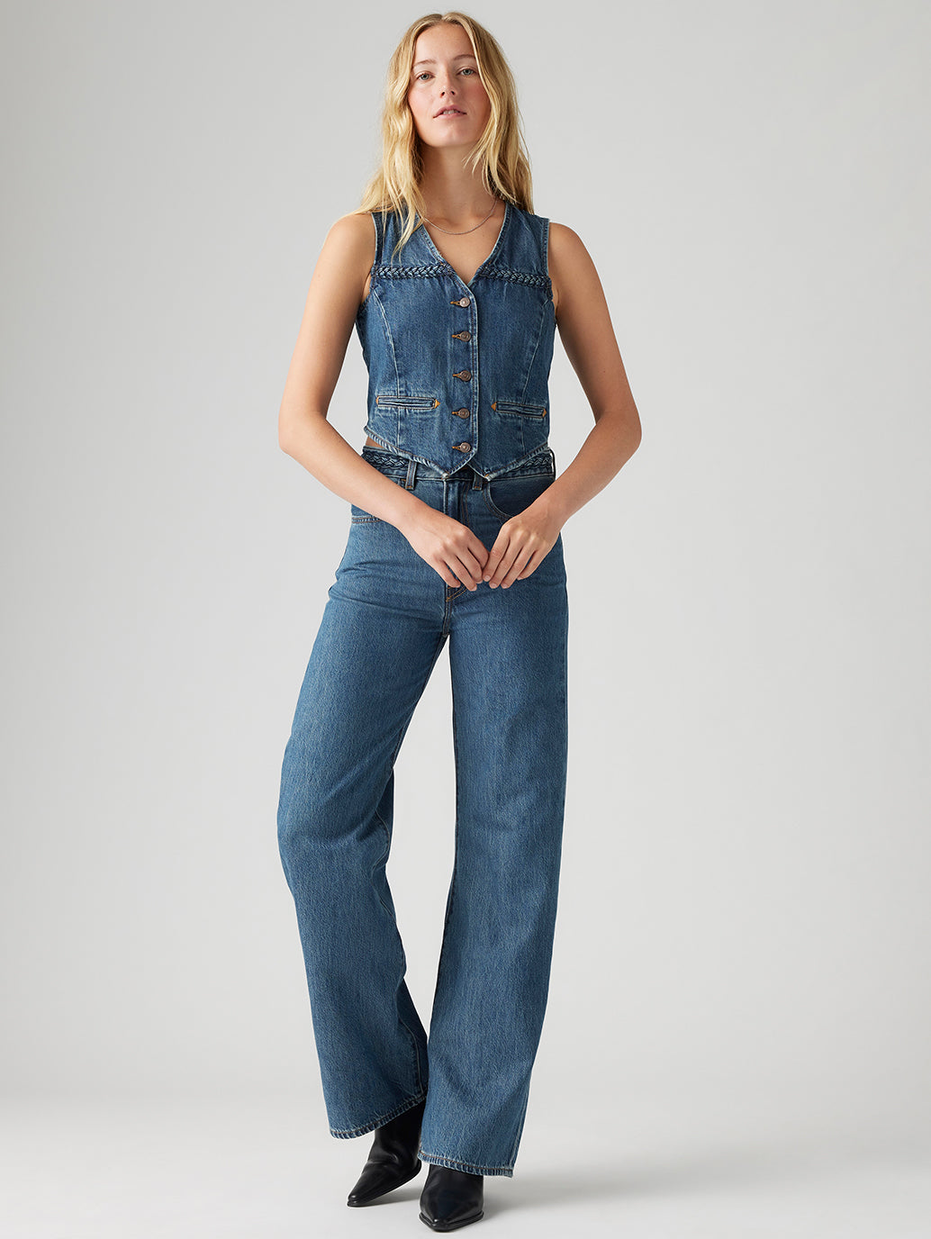 Women's Blue Ribcage Bell Bottom Wide Leg Fit High Rise Jeans