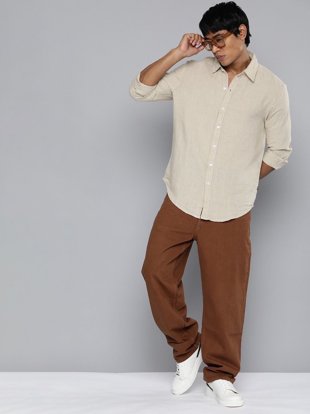 Men's Redloop Solid Slim Fit Linen Shirt