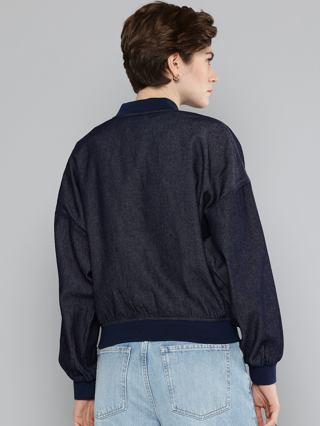 Women's Embroidered Navy Bomber Jacket - c3e03577-aa41-44df-a0b1-2cb30416dce41732620317470-Womens-Navy-Regular-Relaxed-Jackets-2201732620316879-4 View