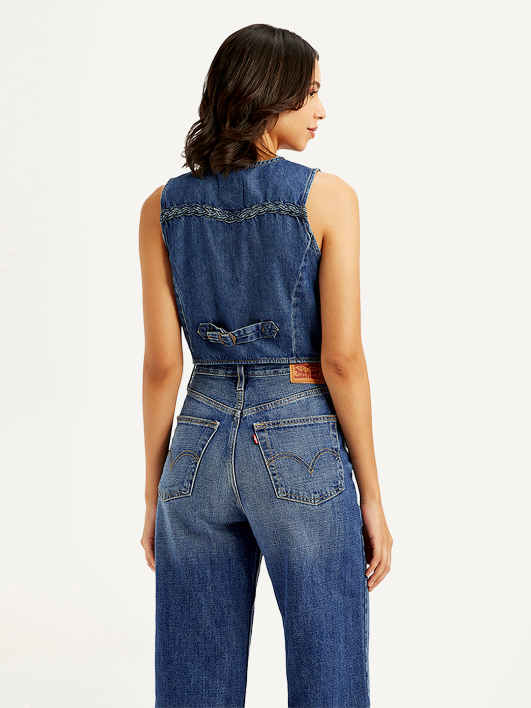 Women's Solid Blue Denim Waistcoat - c4fccee716f15b18e8c7beaec33ad525 View