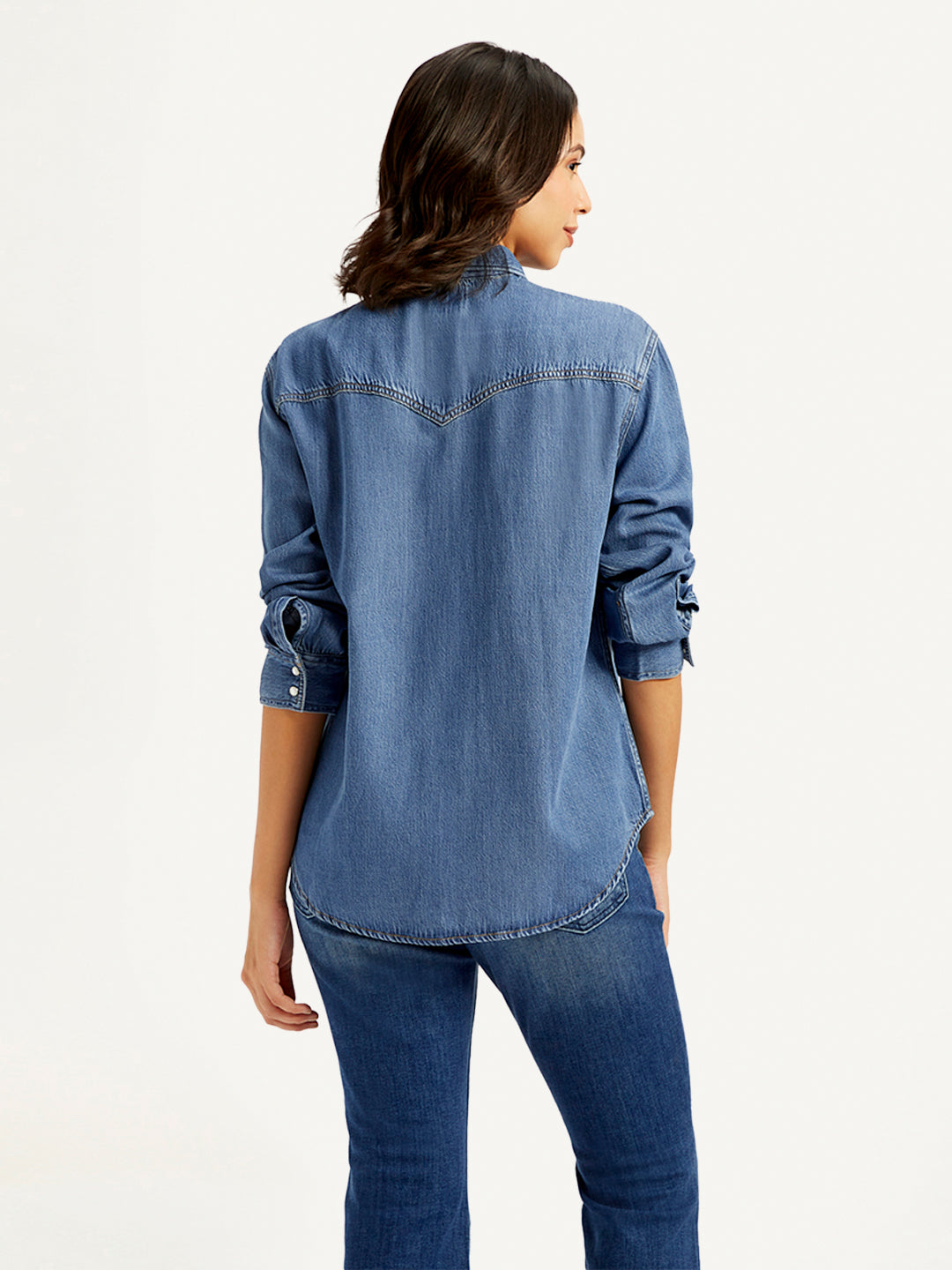 Women's Solid Relaxed Fit Denim Shirt - c72266e5873b65781323e3a967ac9d75 View