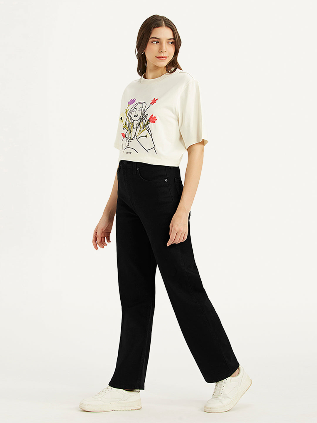 Women's Black Ribcage Straight Fit High Rise Jeans - c728ab504584185b4675ecb20295f91d View