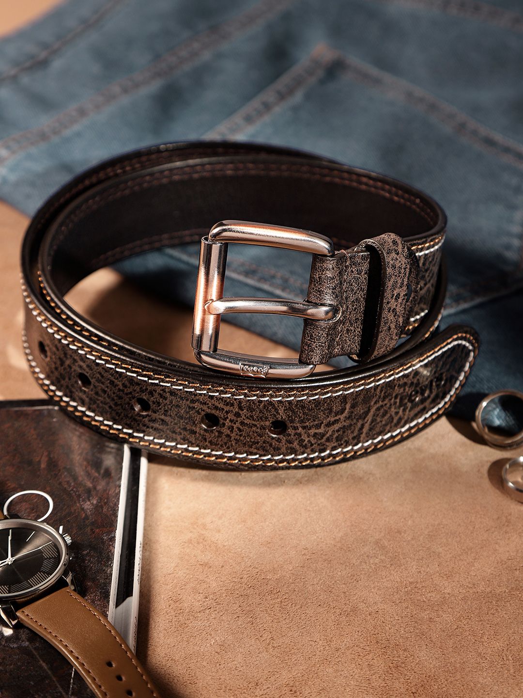 Men's Brown Textured Belt