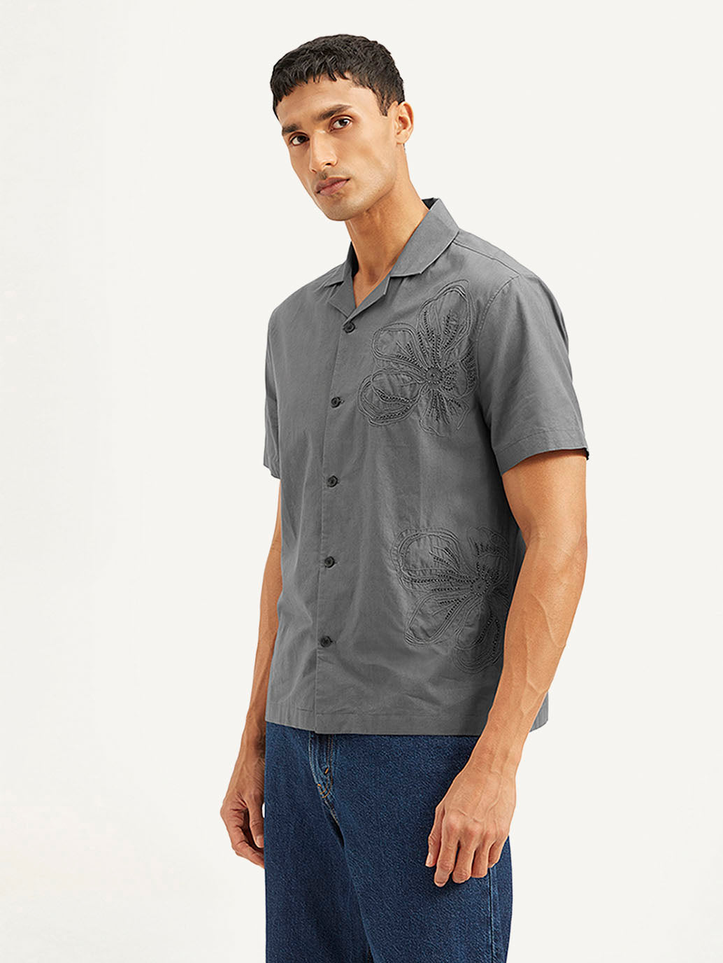 Men's Resort Collar Embroidered Regular Fit Shirt - c9261d2101b5255ecd64ef01b0a5f09e View