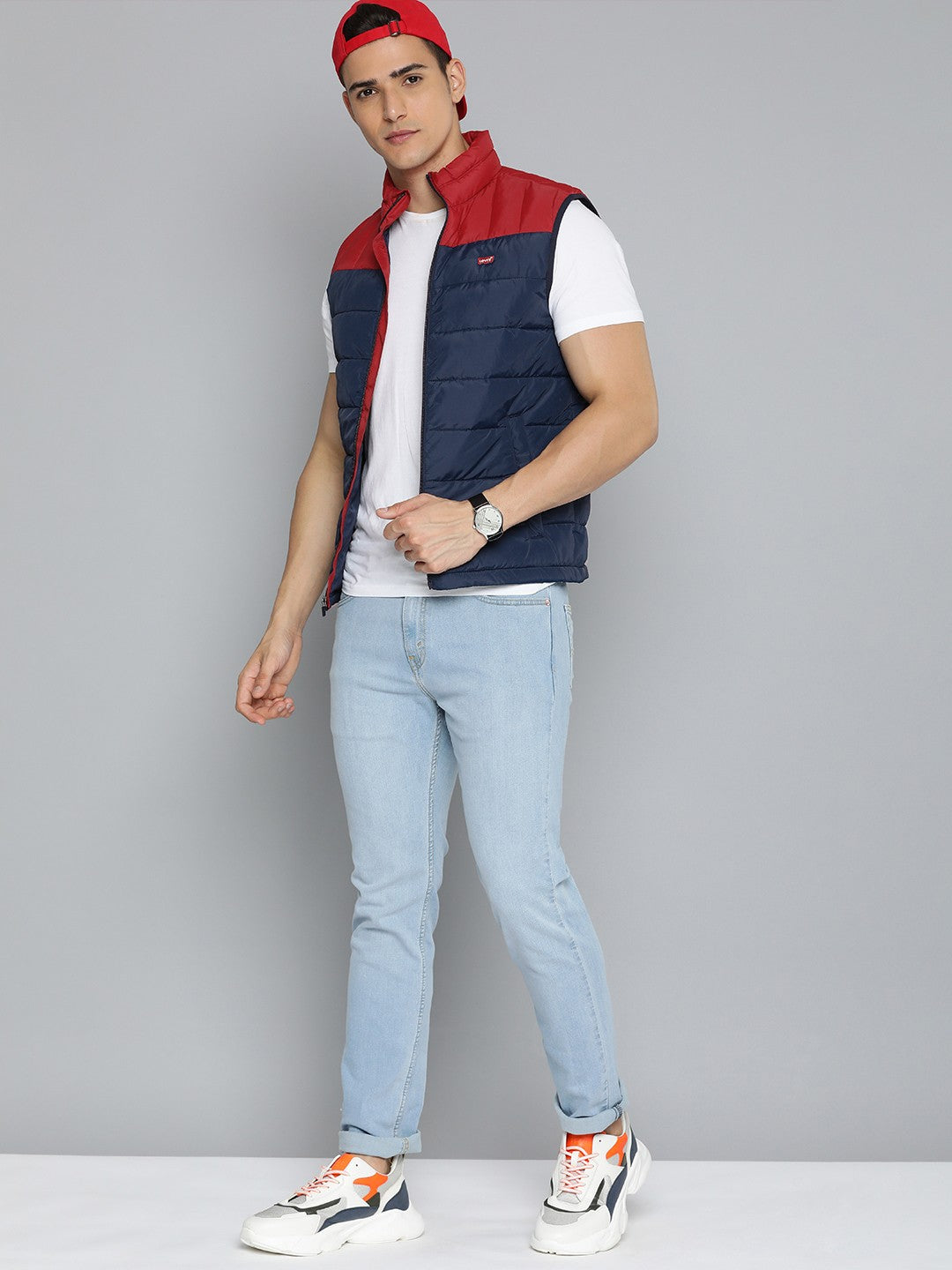 Men's Colorblock Navy High Neck Jacket