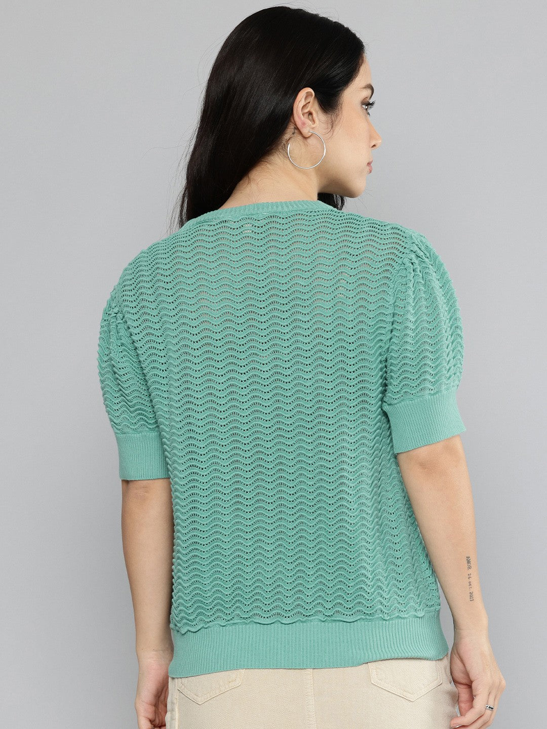 Women's Solid Green Crew Neck Sweater - cb702eb2-551a-4b65-b80d-0b3662485a4e1732686498620-Womens-Solid-Lavender-Crew-Neck-Sweater-3051732686498249-4 View