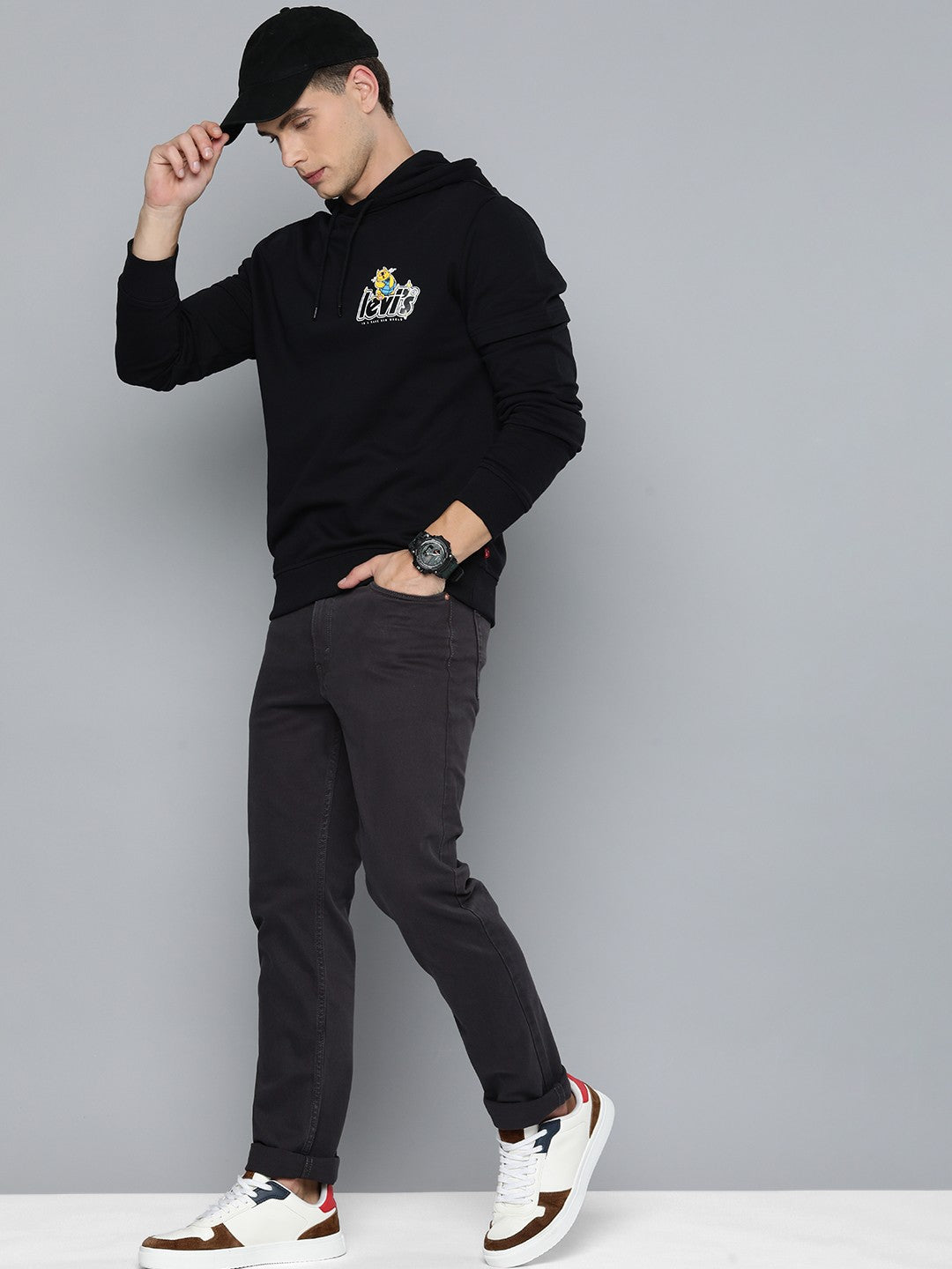 Men's Solid Black Hooded Sweatshirt