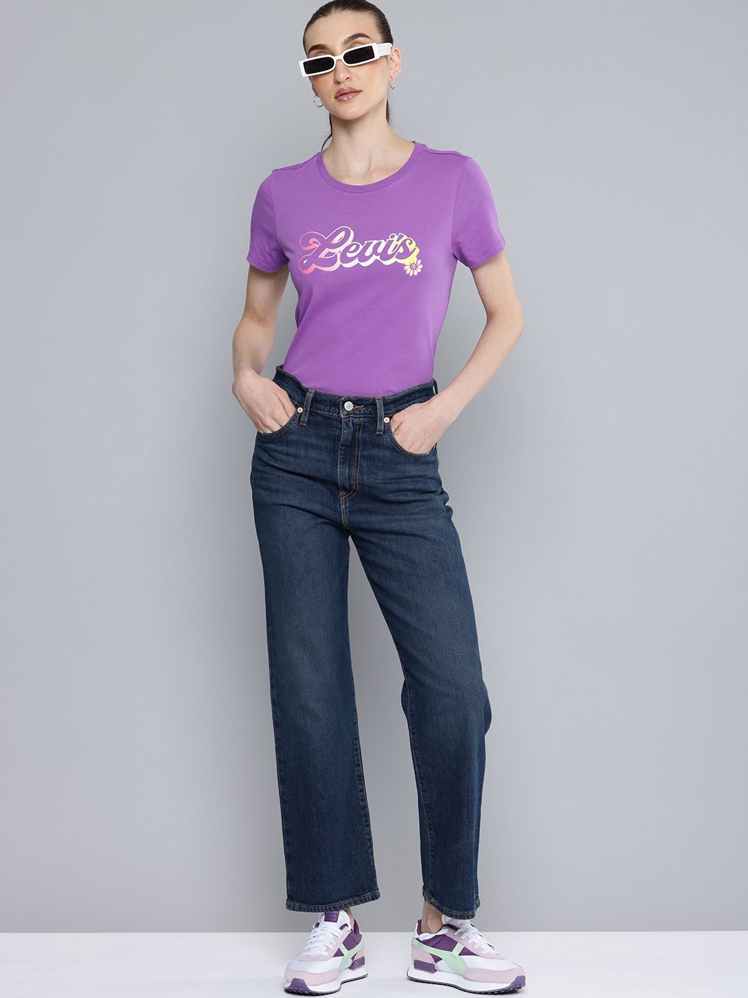 Women's Blue Ribcage Straight Ankle Fit Mid Rise Jeans