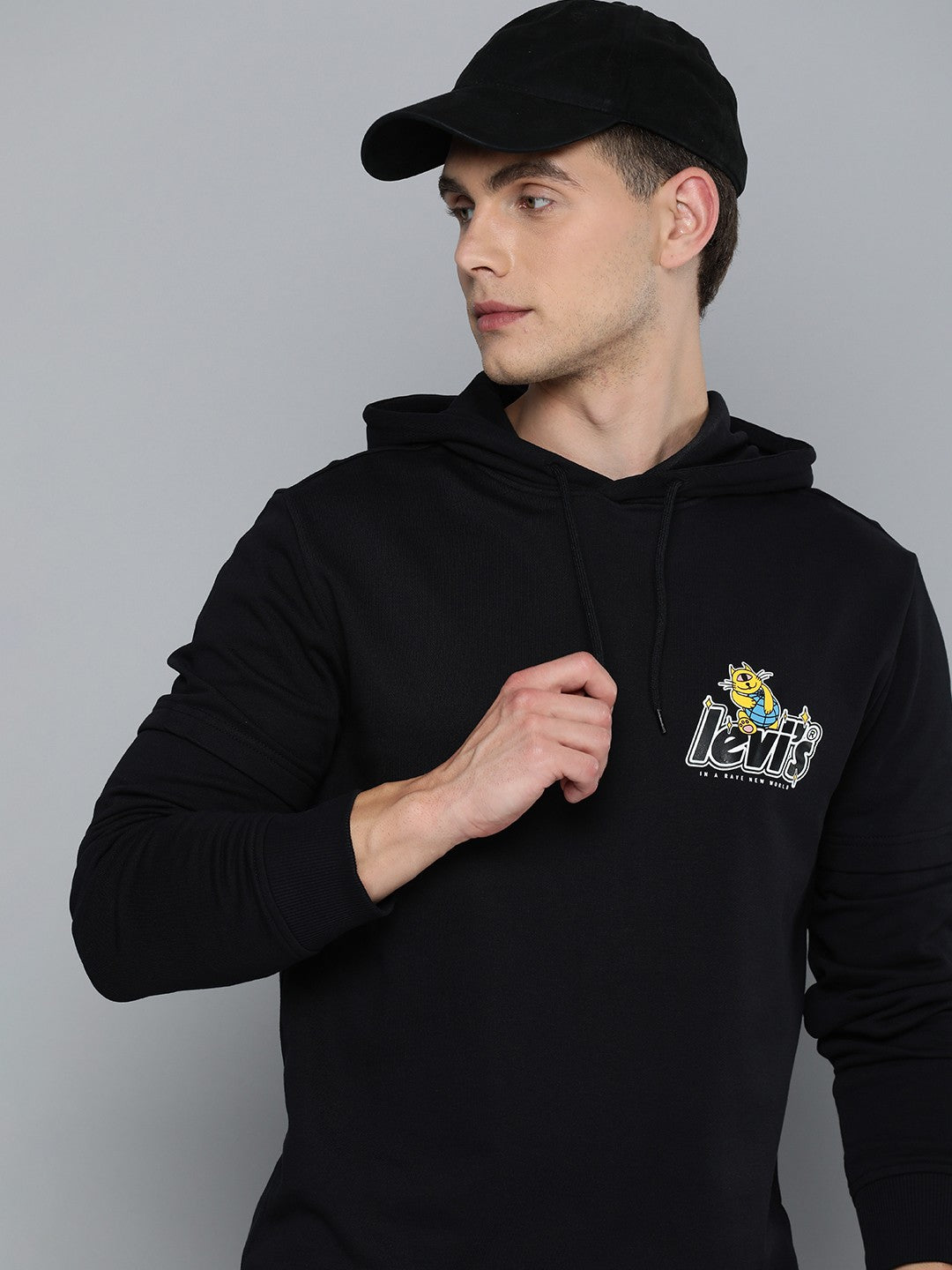 Men's Solid Black Hooded Sweatshirt - ccf7d1a0-67e1-4676-93b6-3e1c31b1c9141709882575013-Levis-Men-Sweatshirts-9661709882574649-1 View