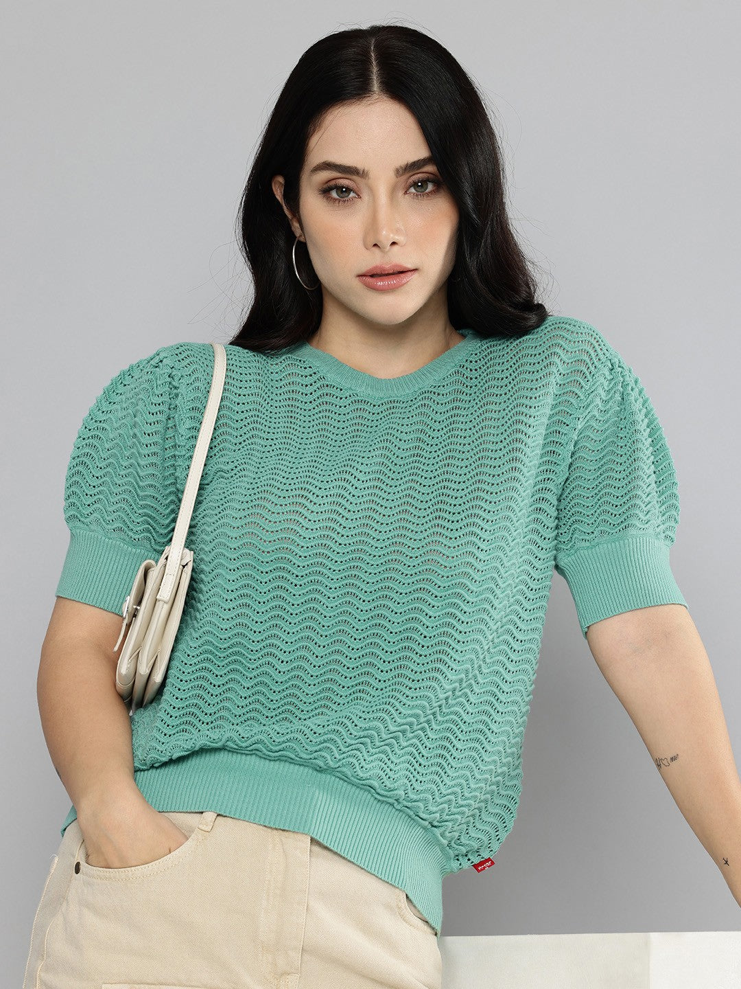 Women's Solid Green Crew Neck Sweater - cd8e1050-3fe0-417a-b7fb-8450cc4fcac71732686498709-Womens-Solid-Lavender-Crew-Neck-Sweater-3051732686498249-1 View