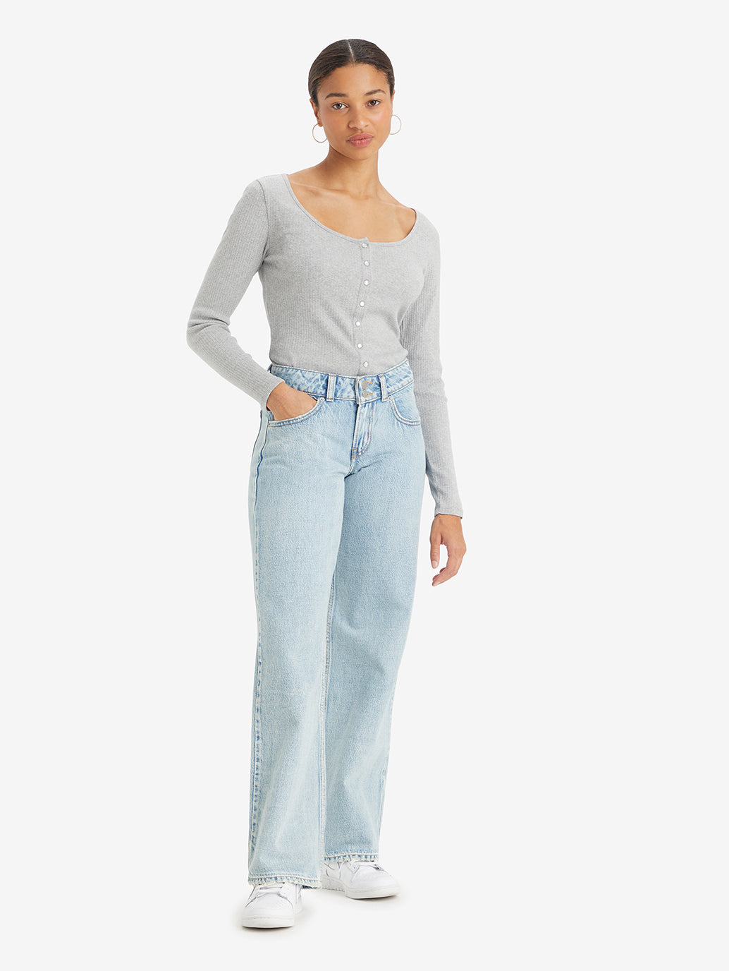 Women's Light Blue Loose Fit Low Rise Jeans