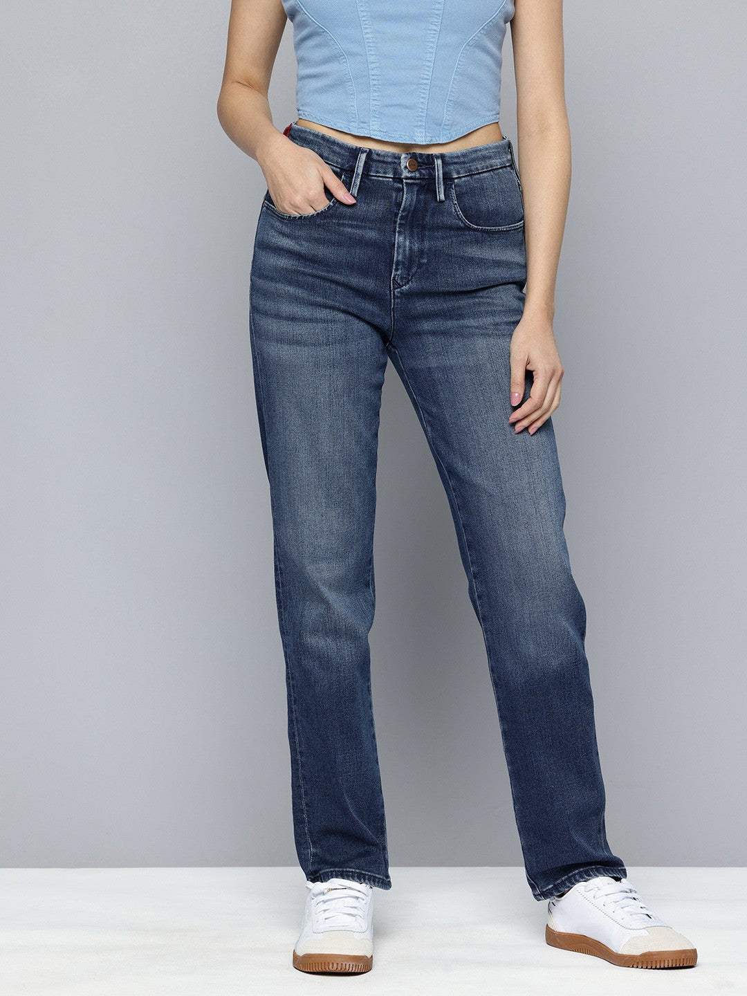 Women's Redloop 724 Blue Slim Straight Fit High Rise Jeans