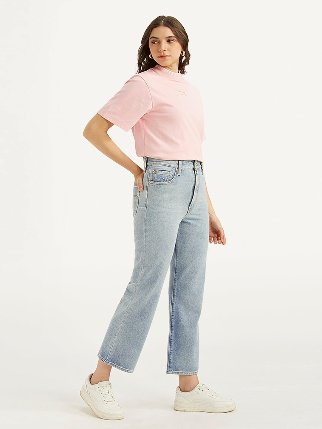 Women's Light Blue Ribcage Cropped Bootcut Fit High Rise Jeans - d4260168fdf4ae379d4294598a5a323d View