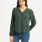 Women's Textured Dark Green V-Neck Top - d5c2b324634df4908dff0c8be85322c0 View