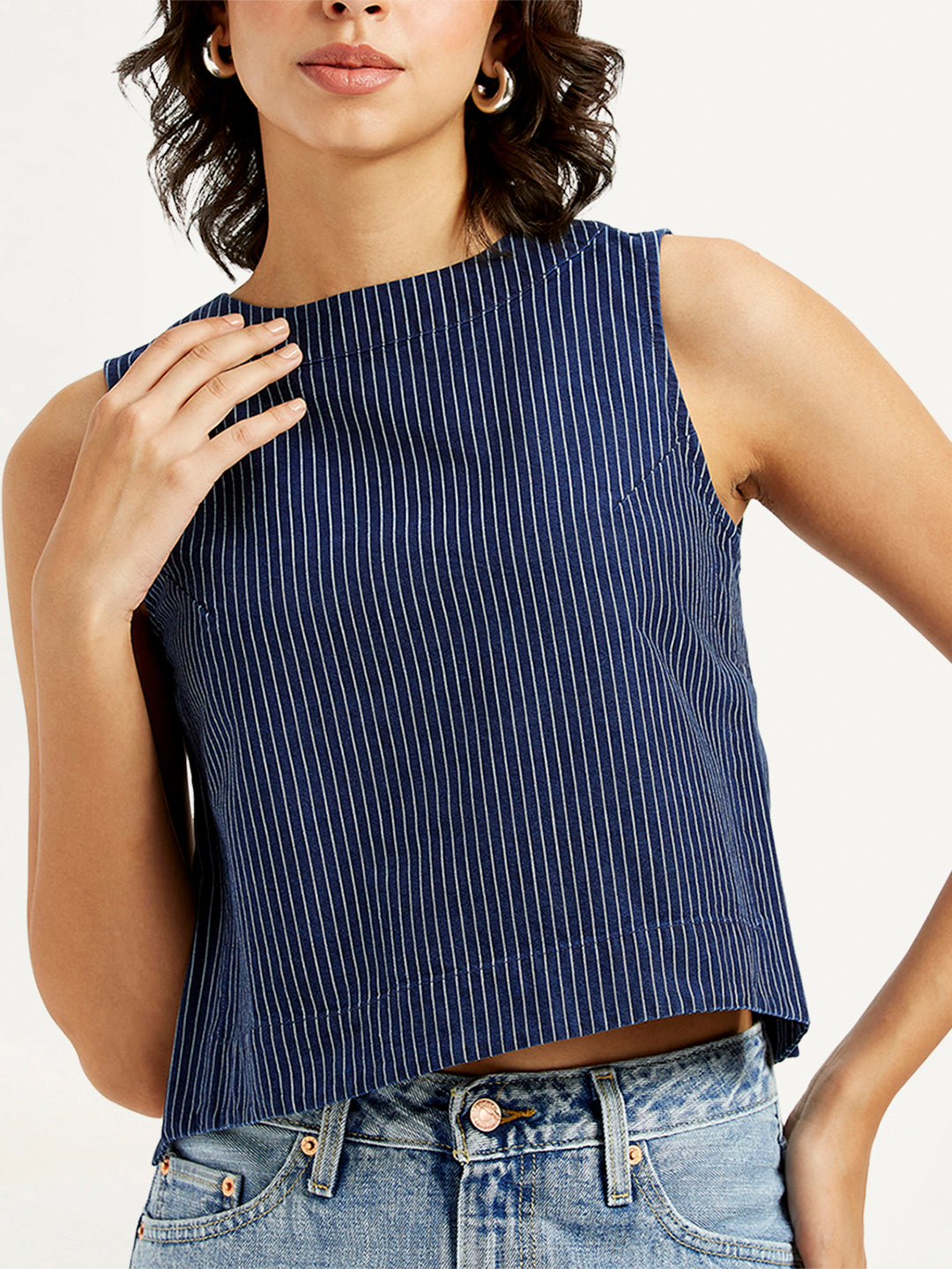 Women's Striped Blue Boat Neck Top - db5dc0eaa607aae3cb2eacf47752ab51 View